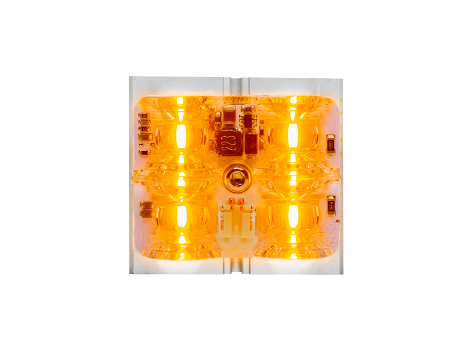 L51 4-LED 46×42 Amber Flare Lit Front View