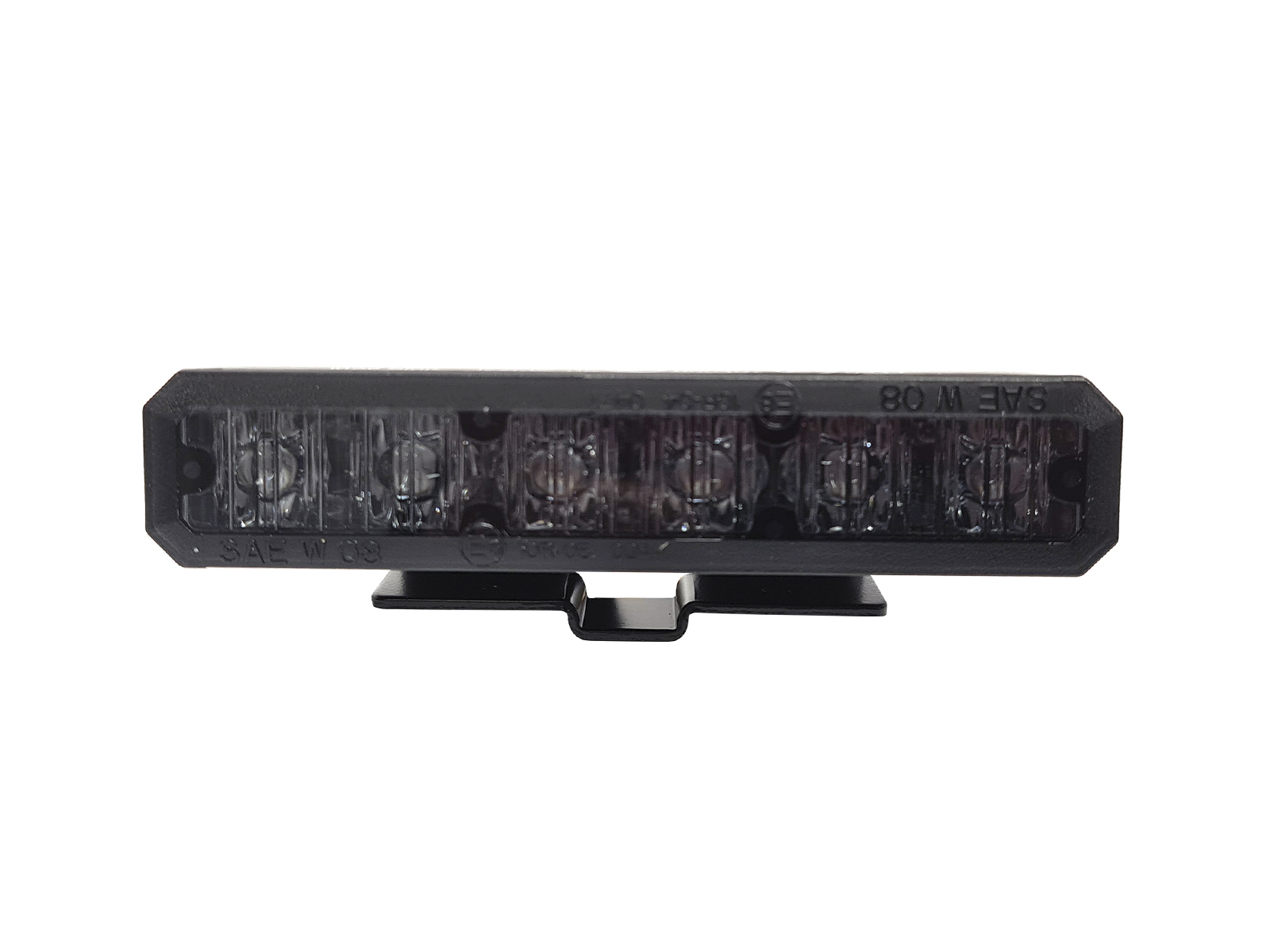 Mini Stealth - 6-way Flush Fit (Hood Mount) Smoked Lens LED Modules Front View Unlit with Bracket